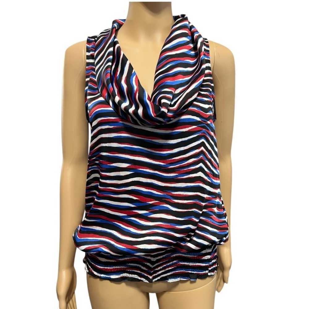 Michael Michael Kors Black, Red, White and Blue Striped Pullover Top Size S